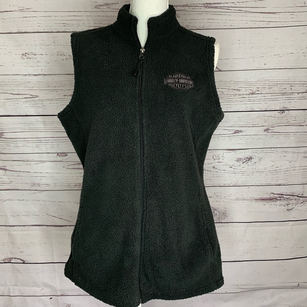 Black fleece Harley Davidson zip up vest large